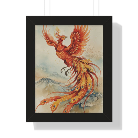 Pôster emoldurado da Fênix Japonesa – Arte de Parede ao Nascer do Sol | Impressão com Qualidade de Museu