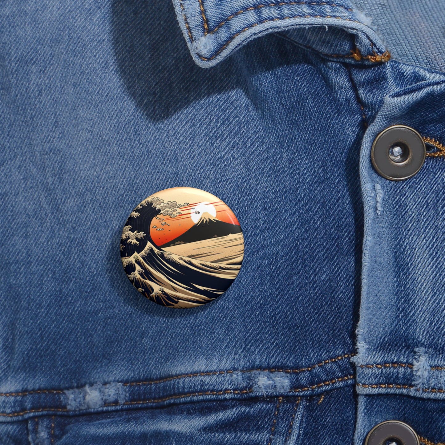 Mount Fuji Wave Pin Button — Japanese Wave Art enamel lapel pin