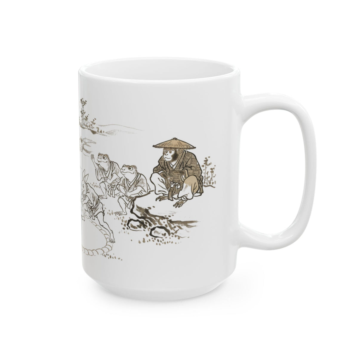 Taza de arte japonés Chōjū-Giga – Lucha de sumo de conejos con rana y mono