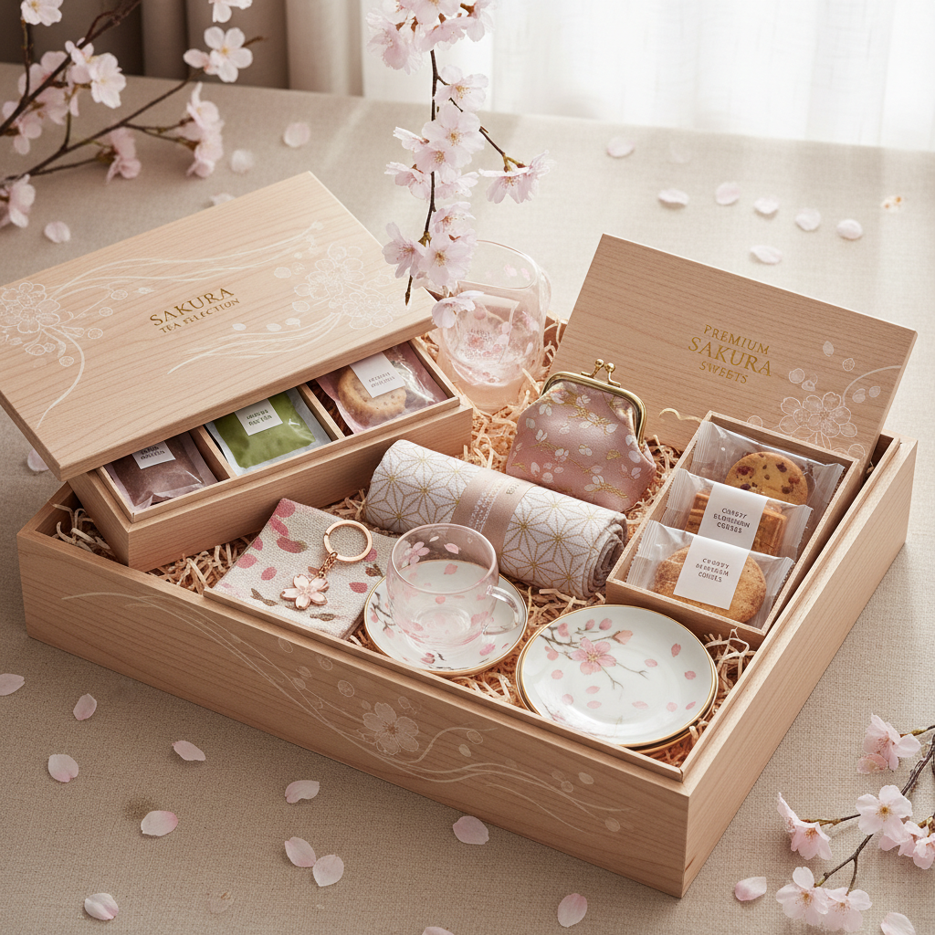 Seasonal mystery box contents with traditional Japanese items