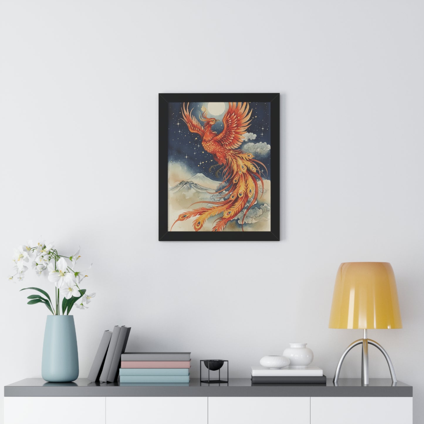Framed Japanese Phoenix Poster – Night Sky Wall Art | Museum-Quality Print