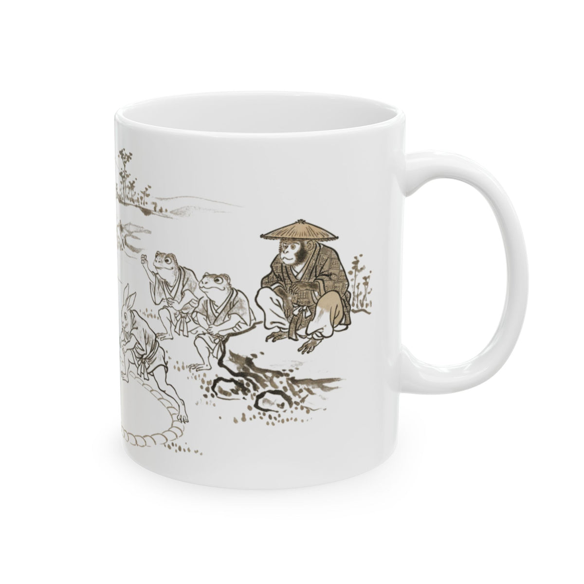 Taza de arte japonés Chōjū-Giga – Lucha de sumo de conejos con rana y mono