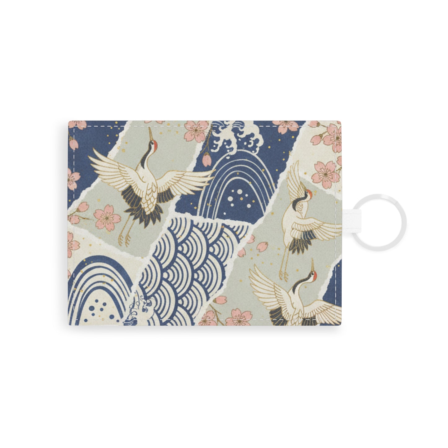 Saffiano Leather Card Holder — Crane & Cherry Blossom Japanese Print