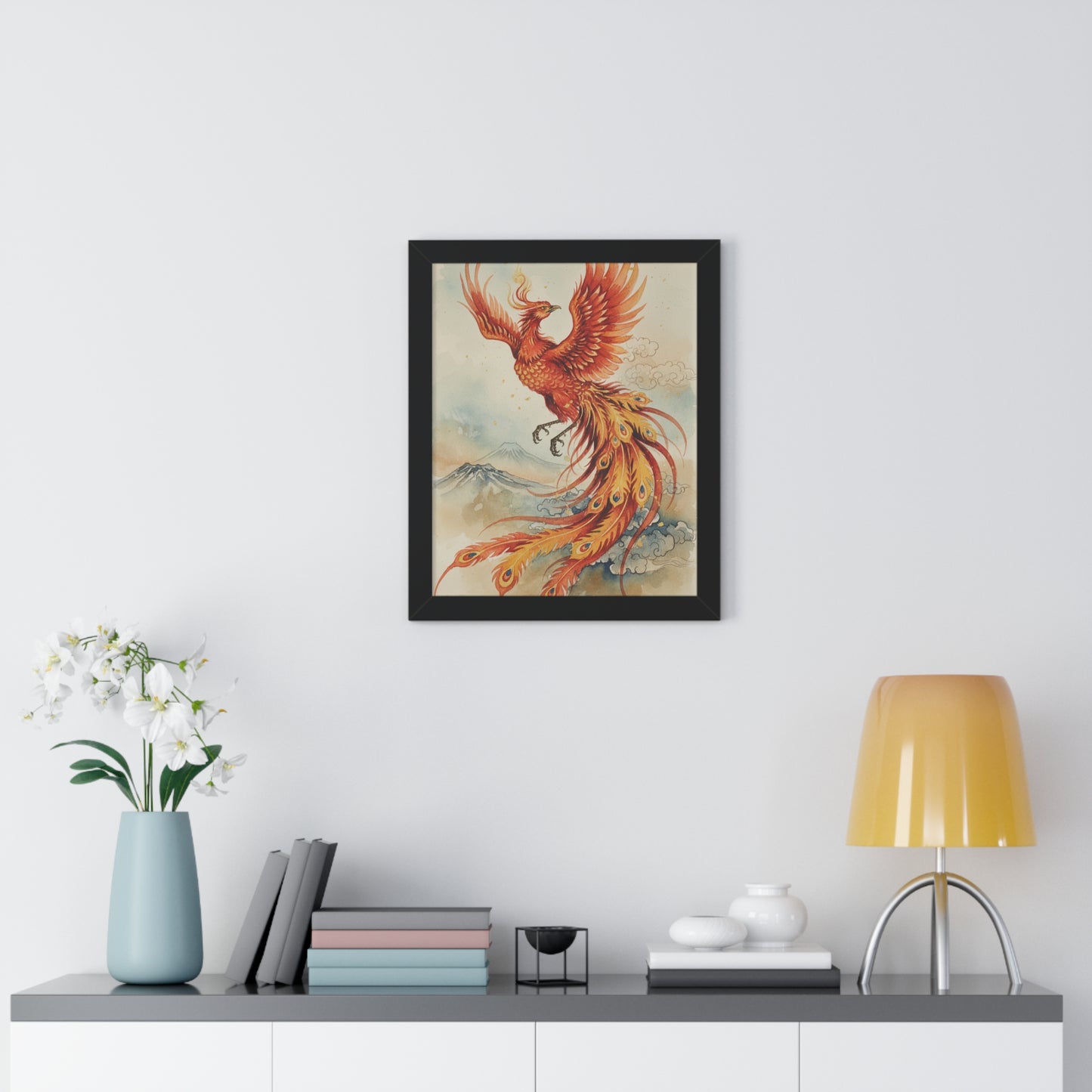 Framed Japanese Phoenix Poster – Sunrise Wall Art | Museum-Quality Print