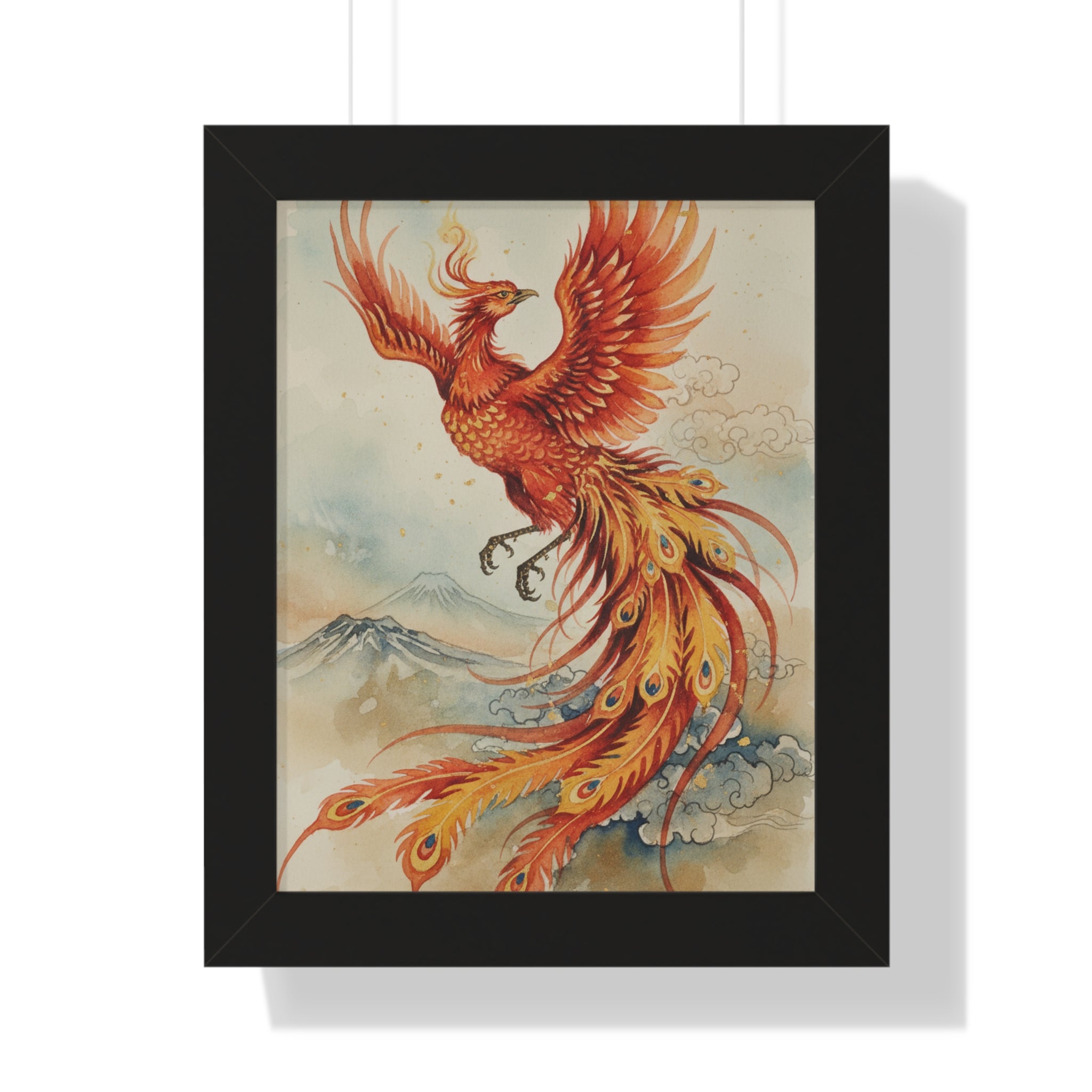 Framed Japanese Phoenix Poster – Warm Sunrise Wall Art