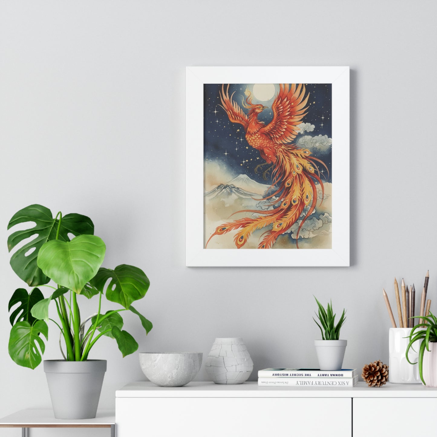 Framed Japanese Phoenix Poster – Night Sky Wall Art | Museum-Quality Print