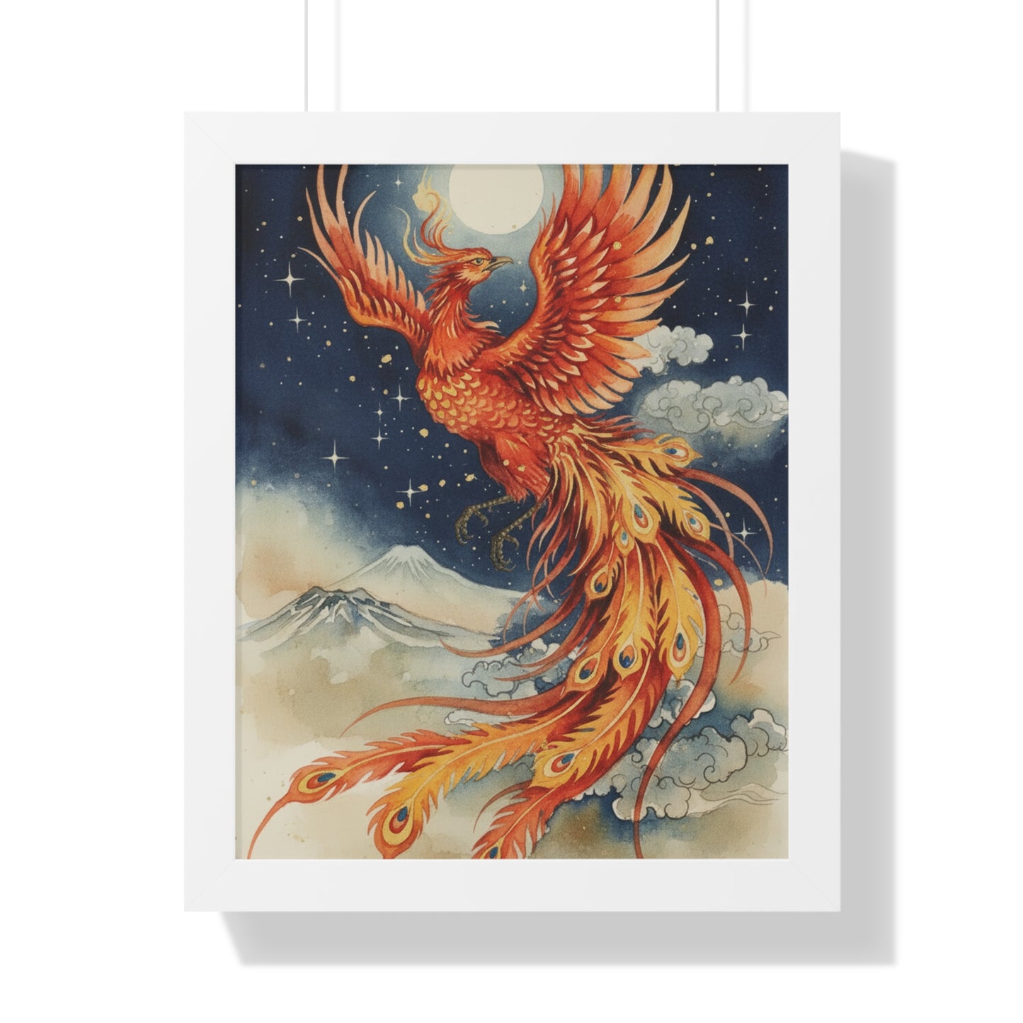 Framed Japanese Phoenix Poster – Night Sky Wall Art | Museum-Quality Print