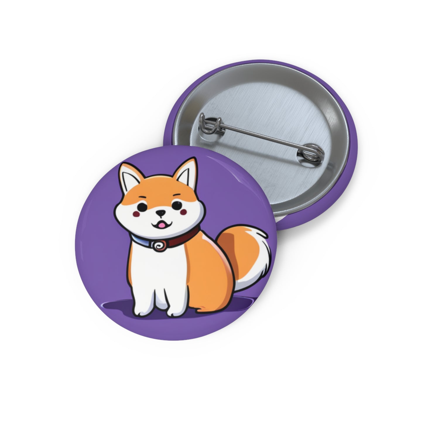 Cute Shiba Inu Pin Button — Purple Kawaii Dog Badge for Jackets & Backpacks