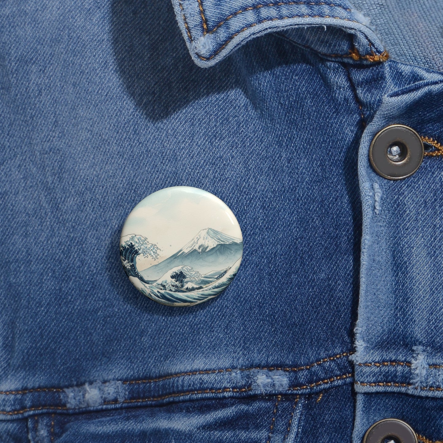 Broche com Onda e Monte Fuji — Broche vintage de arte japonesa Ukiyo-e