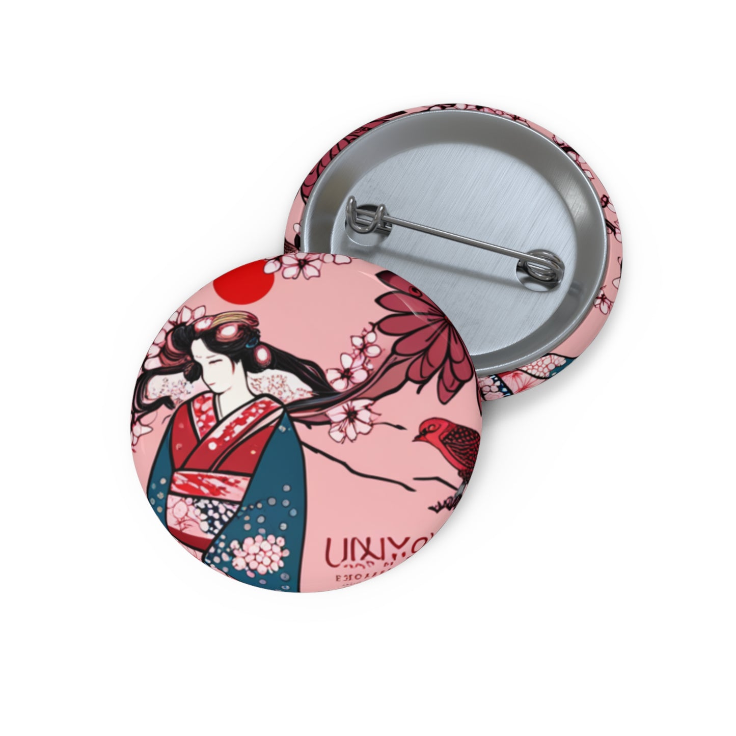 Geisha Cherry Blossom Pin Button — Japanese Art Lapel Pin