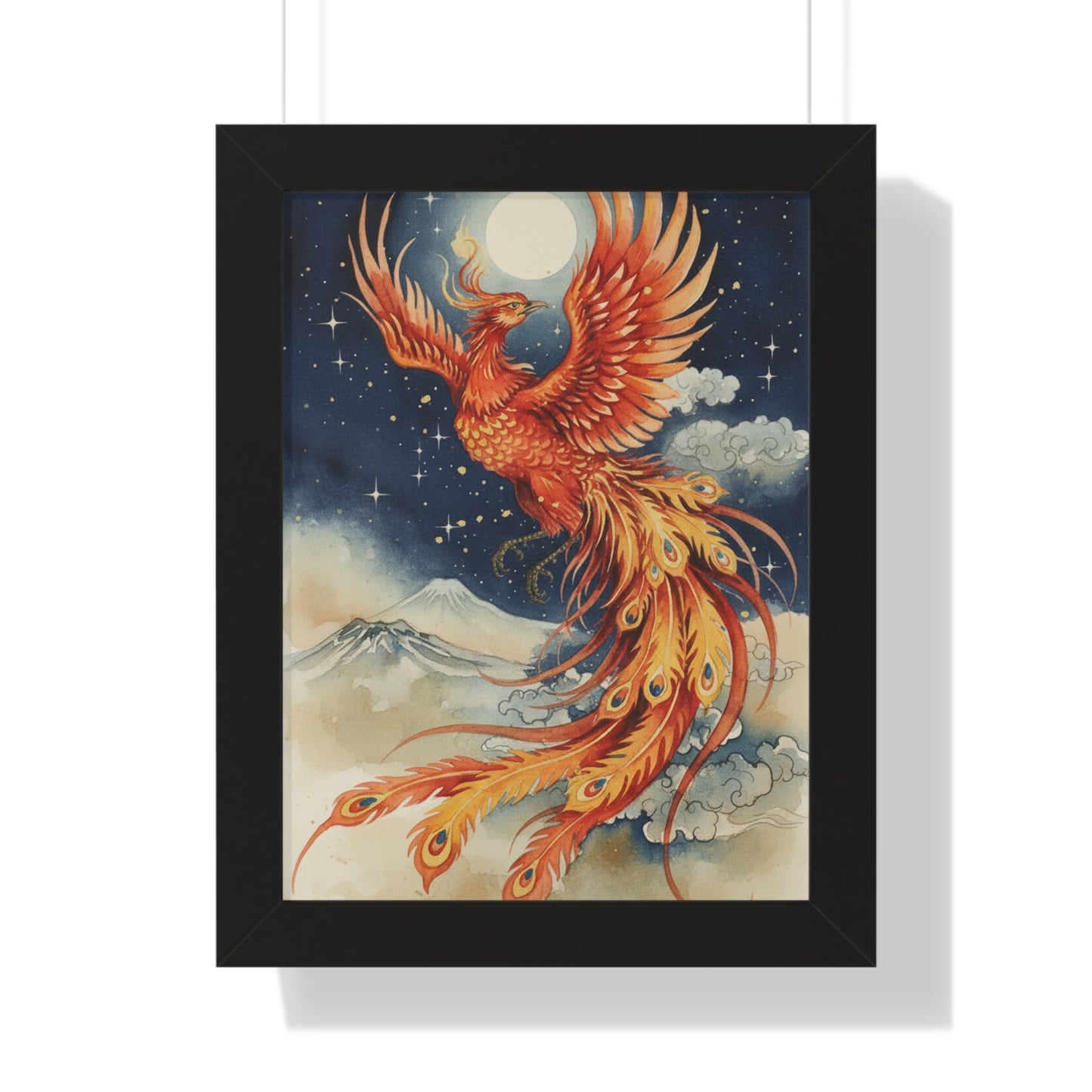 Framed Japanese Phoenix Poster – Night Sky Wall Art | Museum-Quality Print