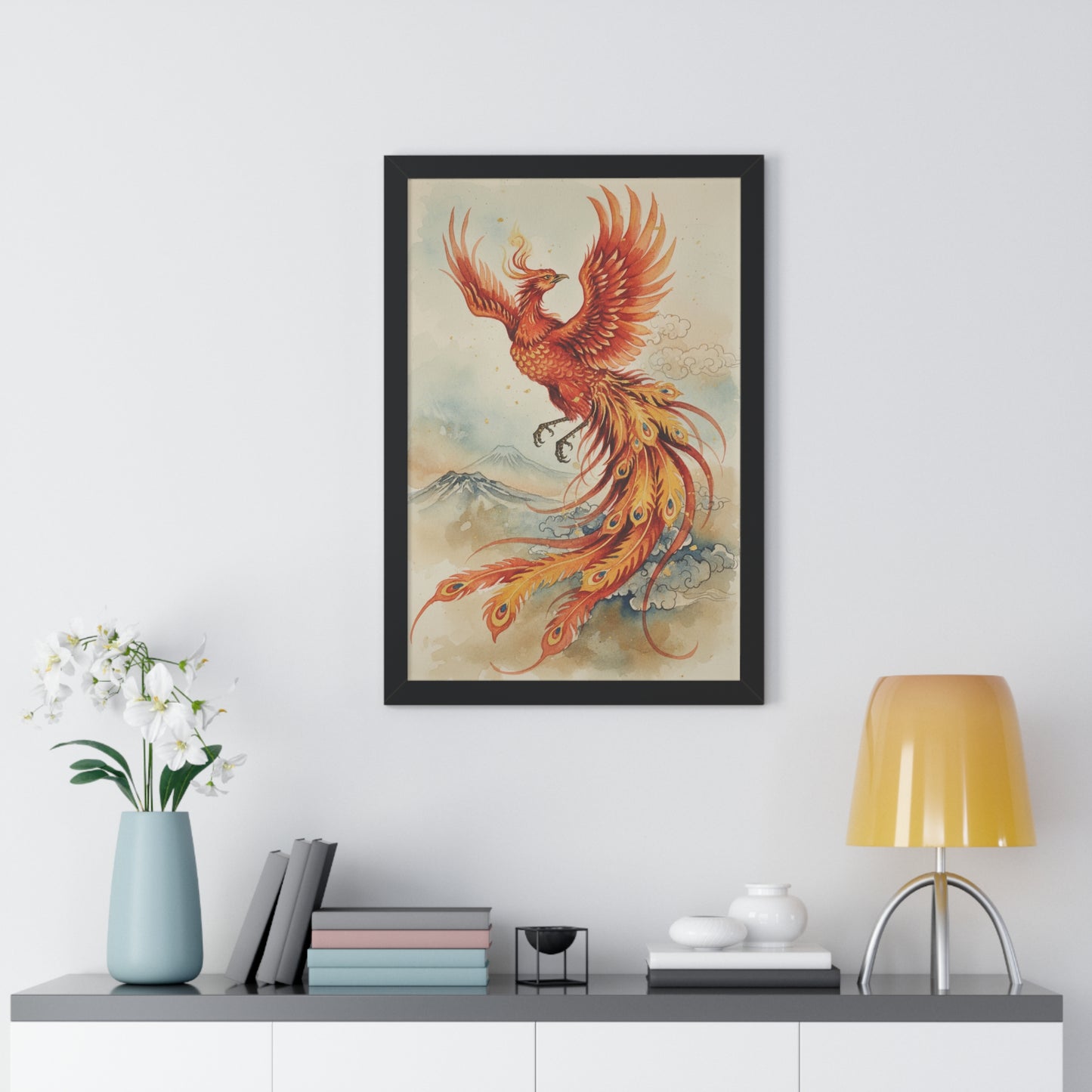 Framed Japanese Phoenix Poster – Sunrise Wall Art | Museum-Quality Print