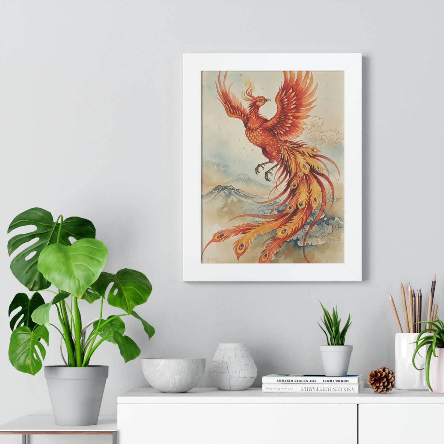 Framed Japanese Phoenix Poster – Sunrise Wall Art | Museum-Quality Print