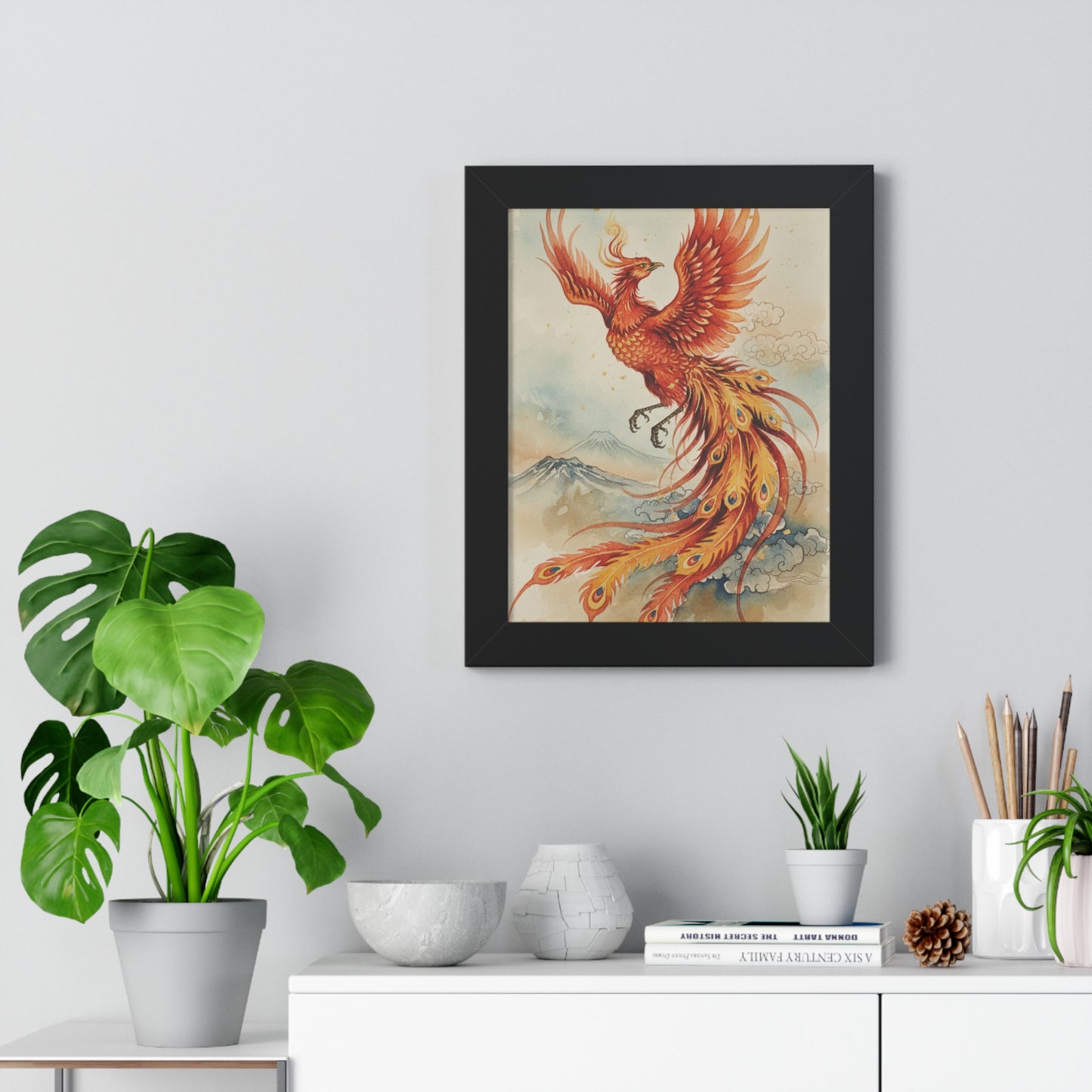 Framed Japanese Phoenix Poster – Sunrise Wall Art | Museum-Quality Print