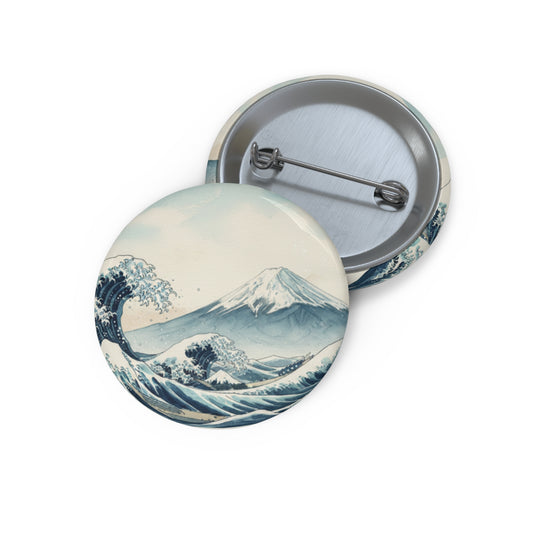 Broche com Onda e Monte Fuji — Broche vintage de arte japonesa Ukiyo-e