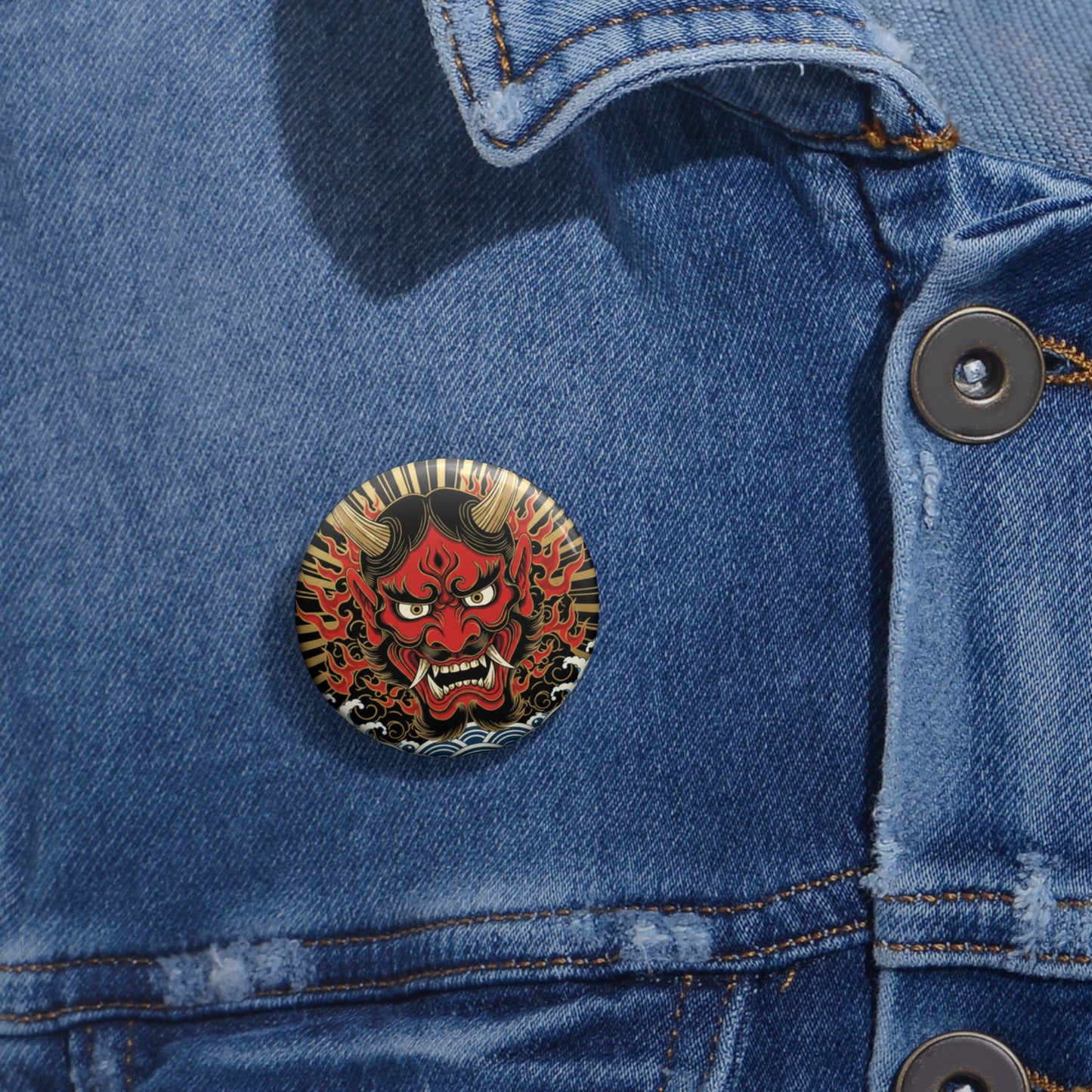 Hannya Demon Pin Button – Japanese Oni Mask Enamel-Style Badge