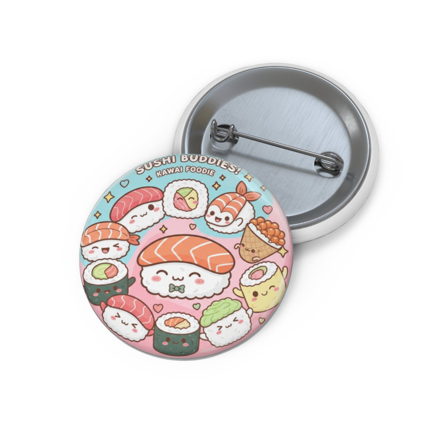 Cute Sushi Pin Button — Kawaii Sushi Buddies Enamel-Style Badge