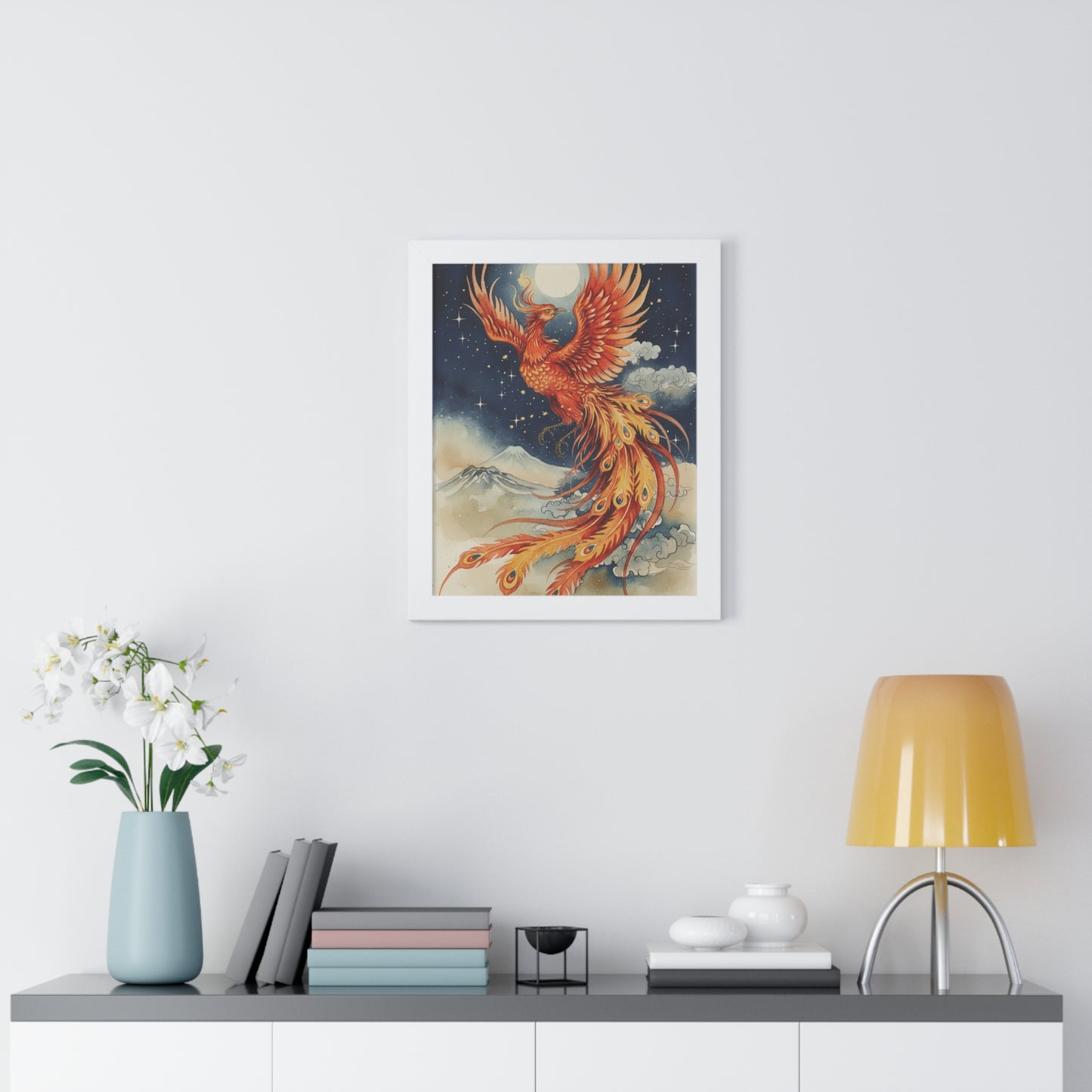 Framed Japanese Phoenix Poster – Night Sky Wall Art | Museum-Quality Print