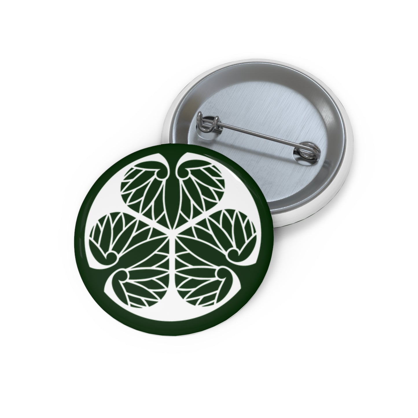 Tokugawa Kamon Pin — Mitsuba Aoi Japanese Family Crest Badge (Green)