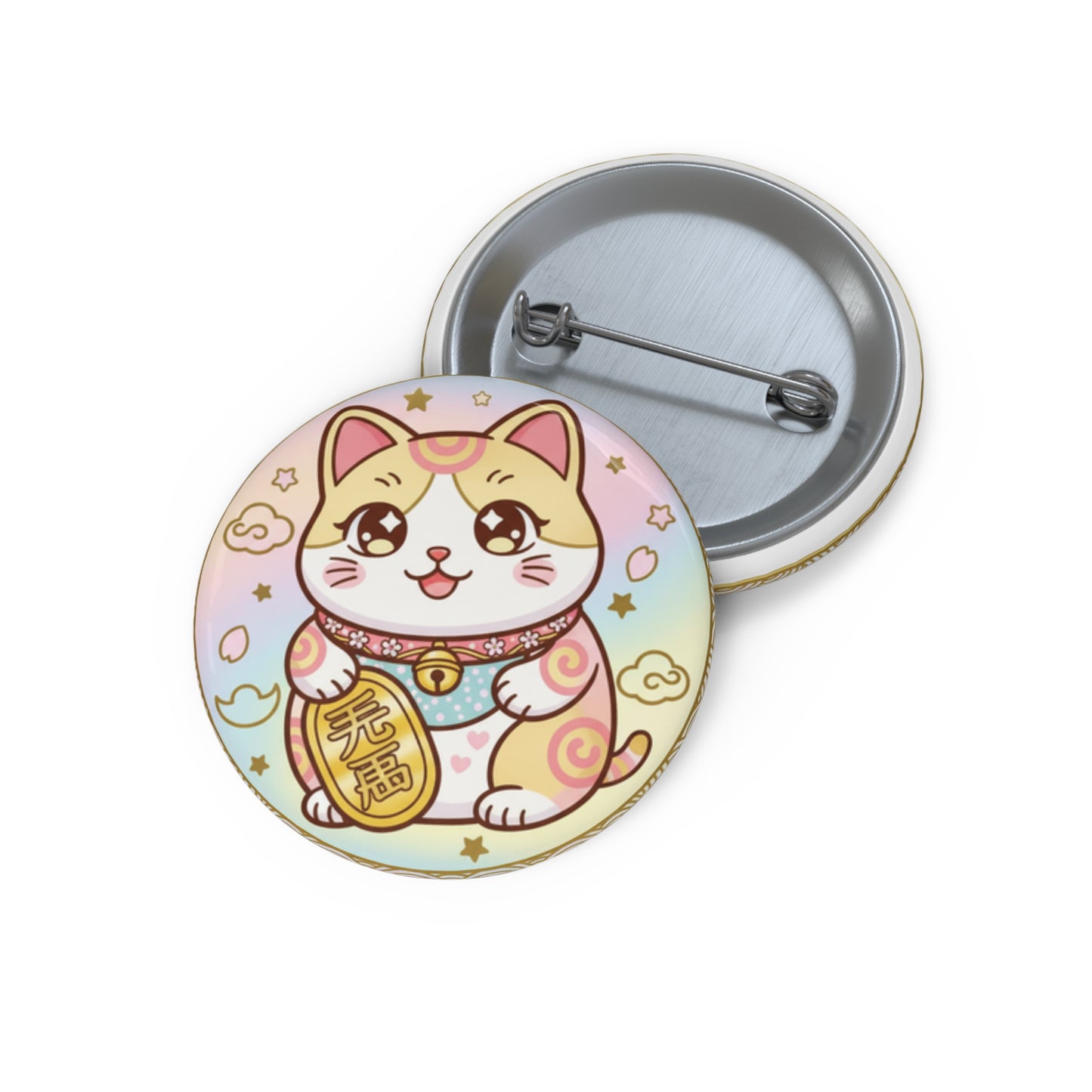 Lucky Maneki Neko Pin Button — Cute Pastel Cat Enamel-Style Accessory