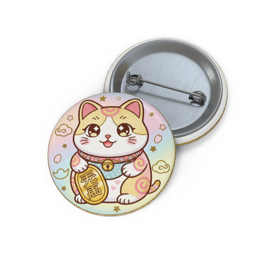 Lucky Maneki Neko Pin Button — Cute Pastel Cat Enamel-Style Accessory