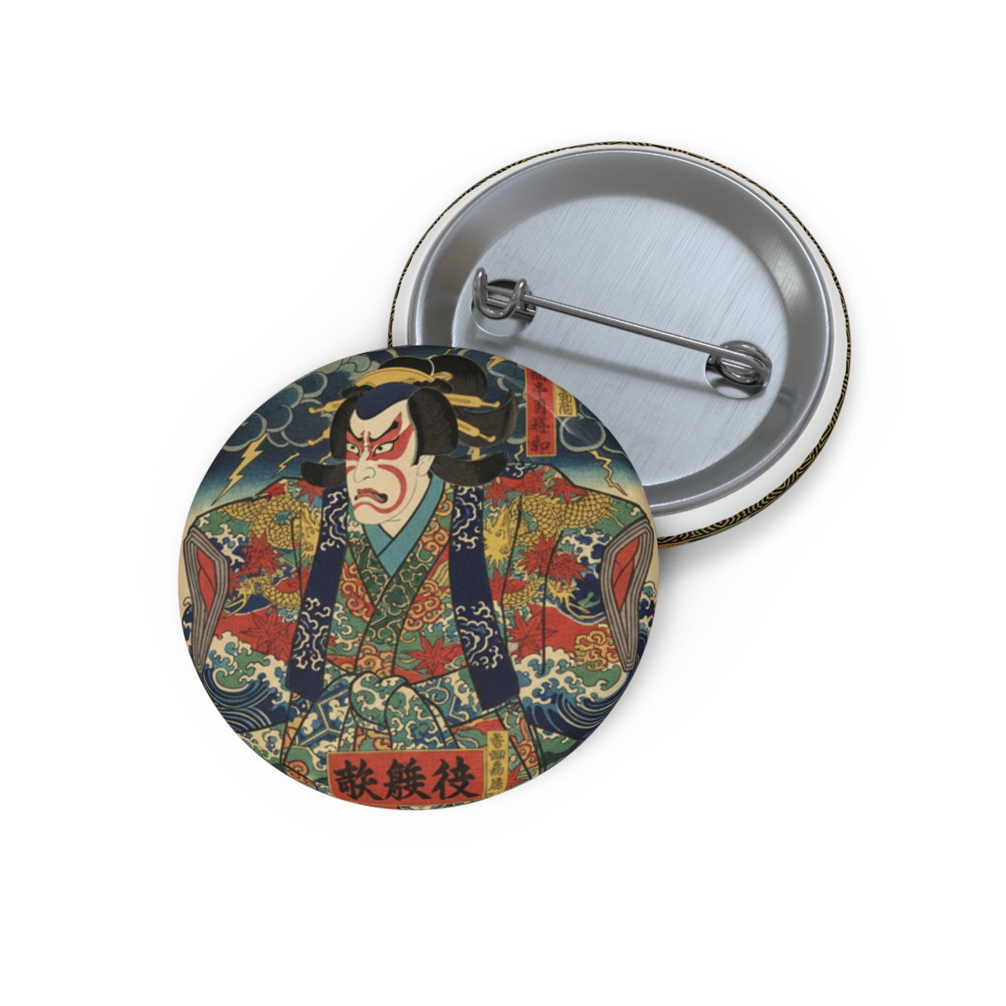 Botão de arte do ator Kabuki — Emblema Ukiyo-e japonês vintage