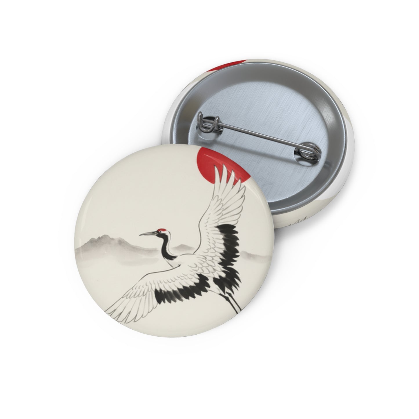 Broche de lapela com garça e sol nascente — Broche de pássaro de inspiração japonesa