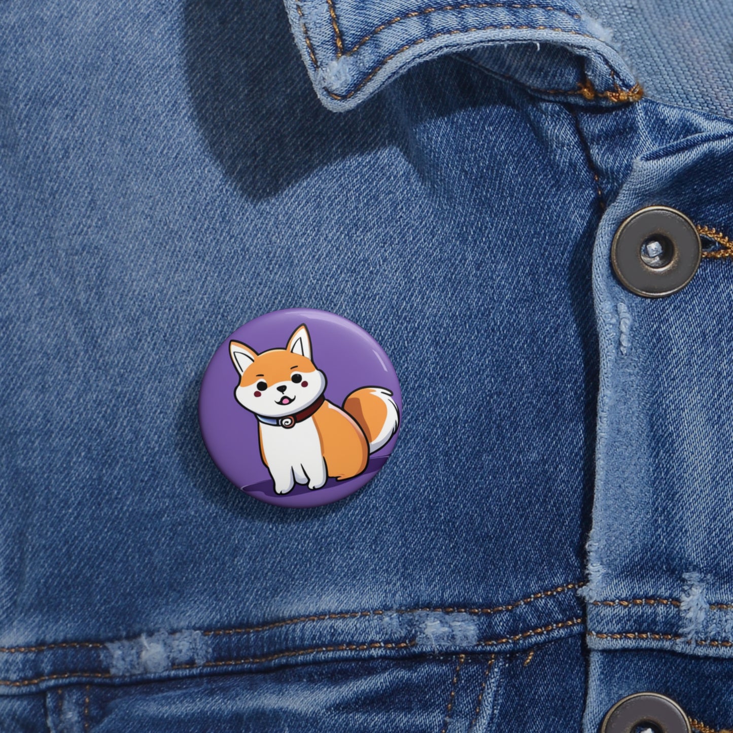 Cute Shiba Inu Pin Button — Purple Kawaii Dog Badge for Jackets & Backpacks