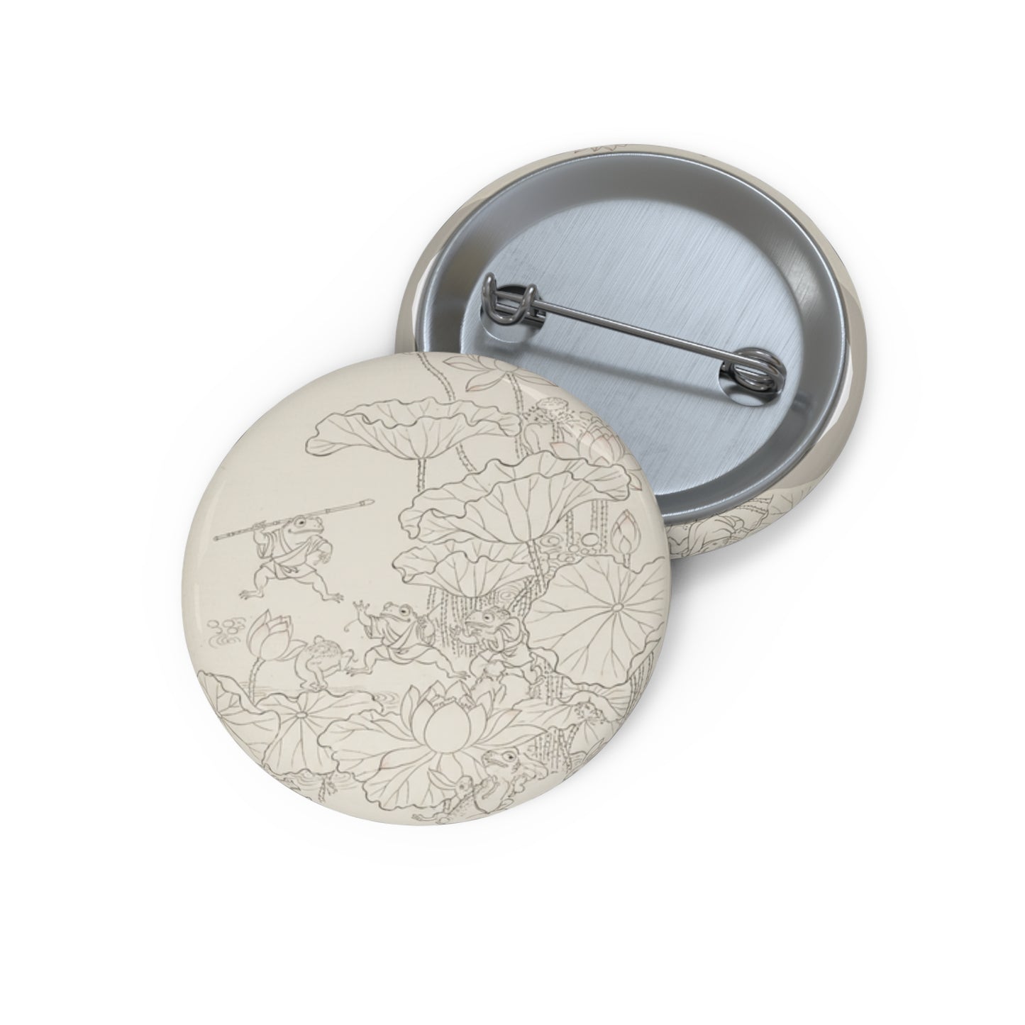 Floral Sketch Pin Button — Vintage Lotus Line Art Button