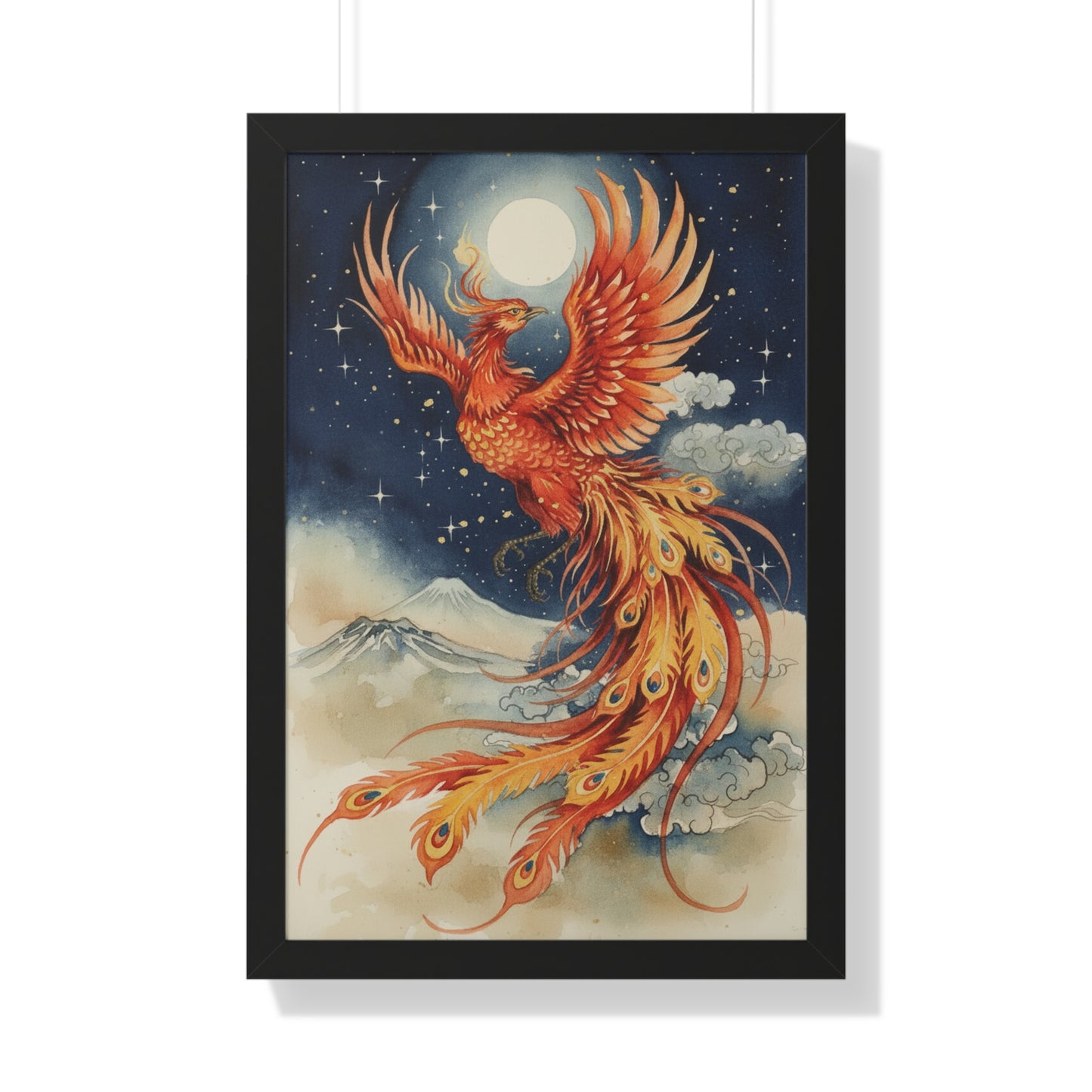 Framed Japanese Phoenix Poster – Night Sky Wall Art | Museum-Quality Print