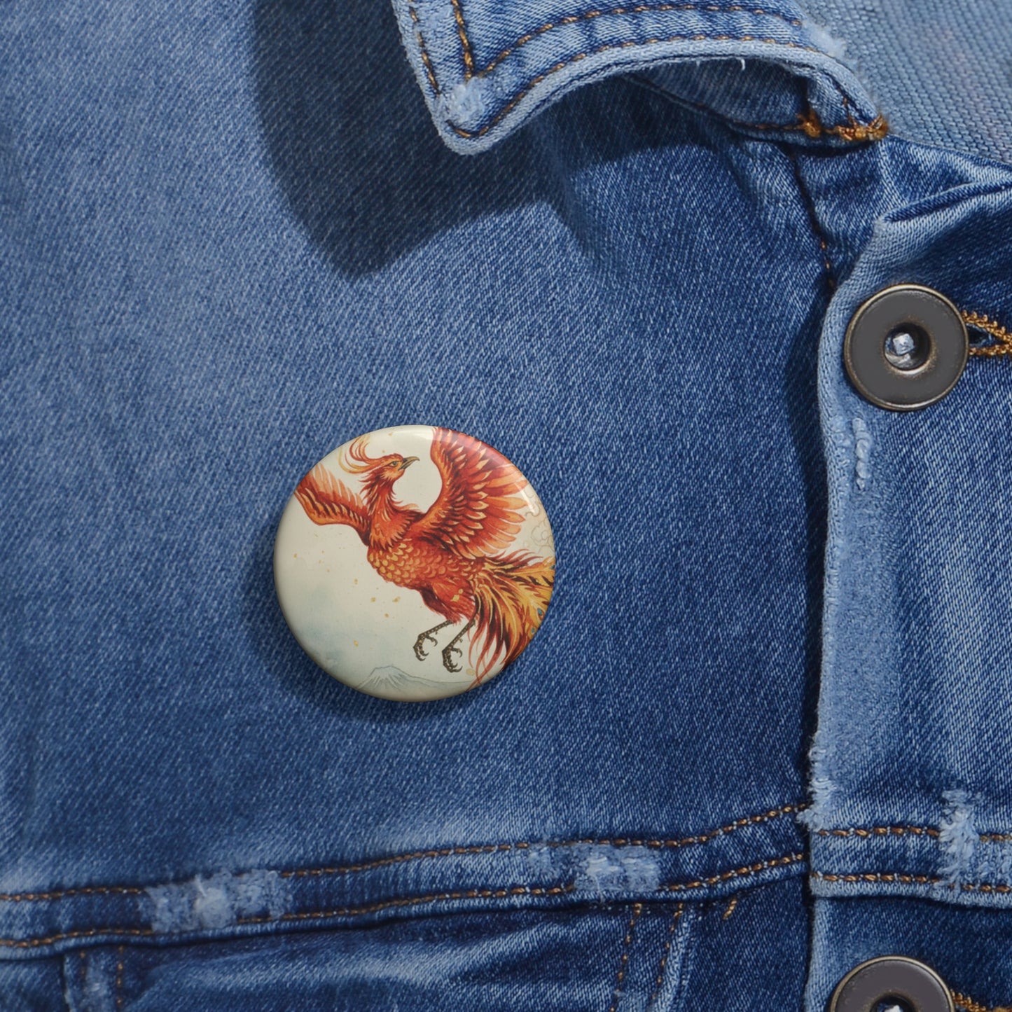 Phoenix Pin Button — Retro Mythical Bird Badge