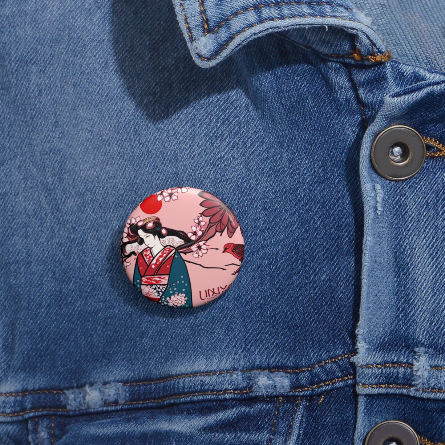 Geisha Cherry Blossom Pin Button — Japanese Art Lapel Pin