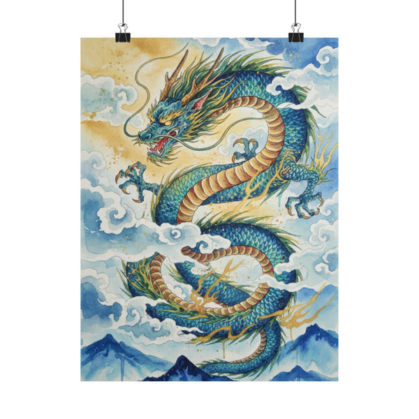 Blue Doragon Matte Poster — Japanese Ink Landscape Vertical Print ...