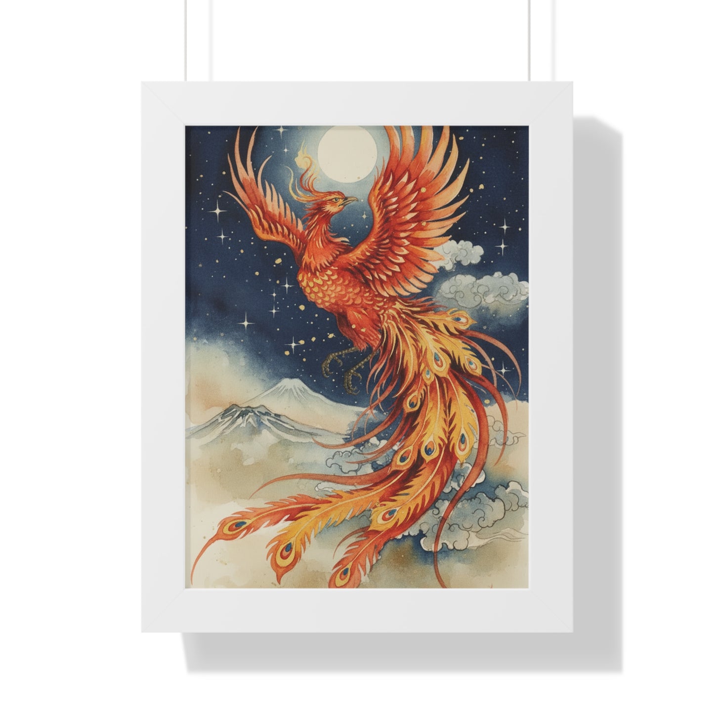 Framed Japanese Phoenix Poster – Night Sky Wall Art | Museum-Quality Print