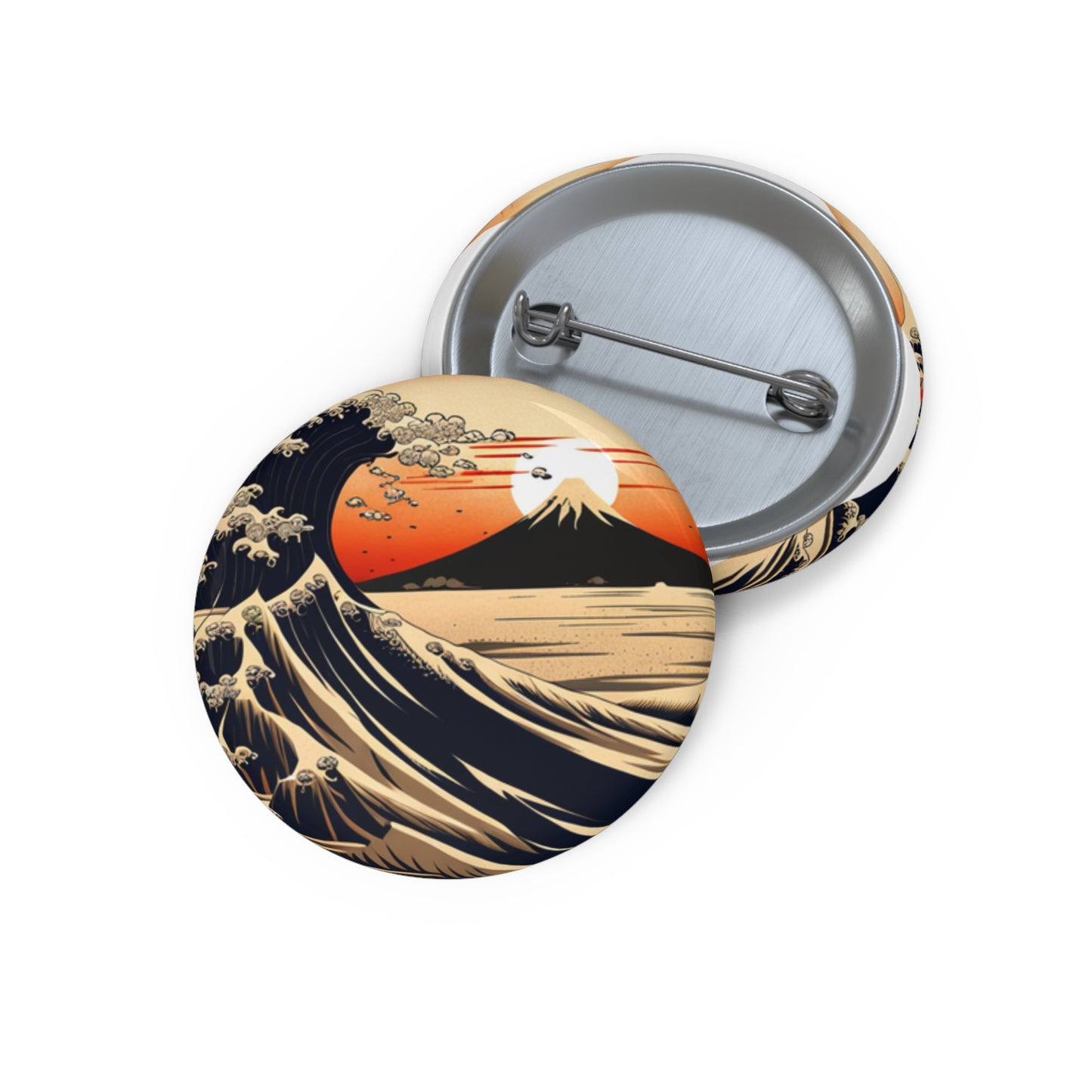 Mount Fuji Wave Pin Button — Japanese Wave Art enamel lapel pin