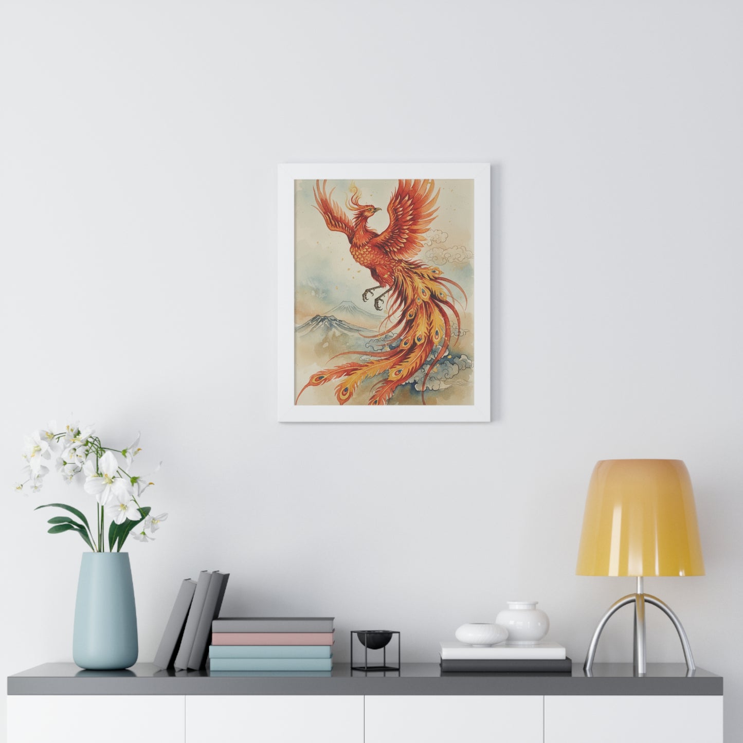 Framed Japanese Phoenix Poster – Sunrise Wall Art | Museum-Quality Print