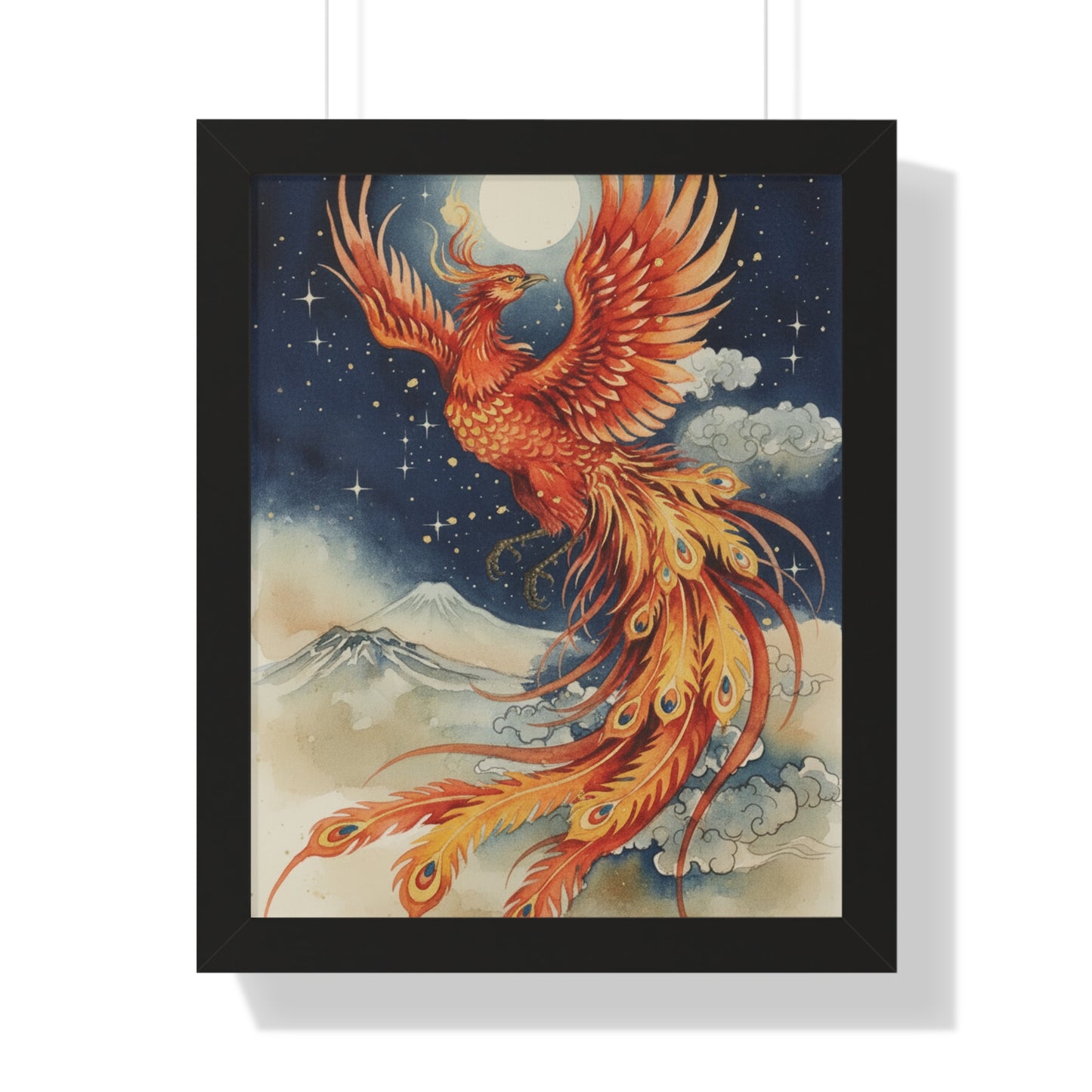 Framed Japanese Phoenix Poster – Night Sky Wall Art | Museum-Quality Print