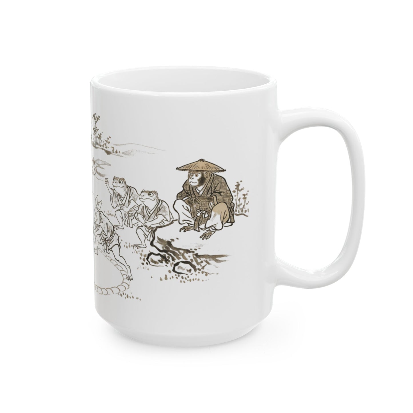 Taza de arte japonés Chōjū-Giga – Lucha de sumo de conejos con rana y mono