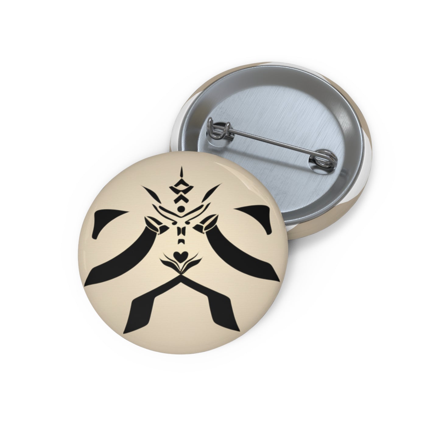 Abstract Tribal Symbol Pin Button — Black Graphic Round Enamel Badge