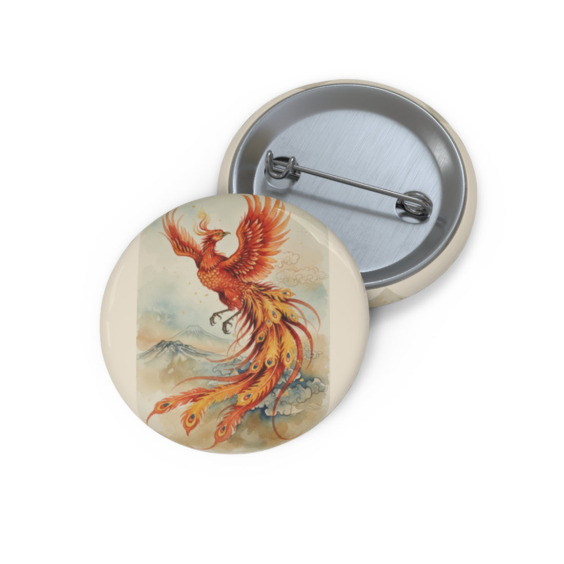 Phoenix Art Pin Button 2 — Vintage Watercolor Mythical Bird Badge ...