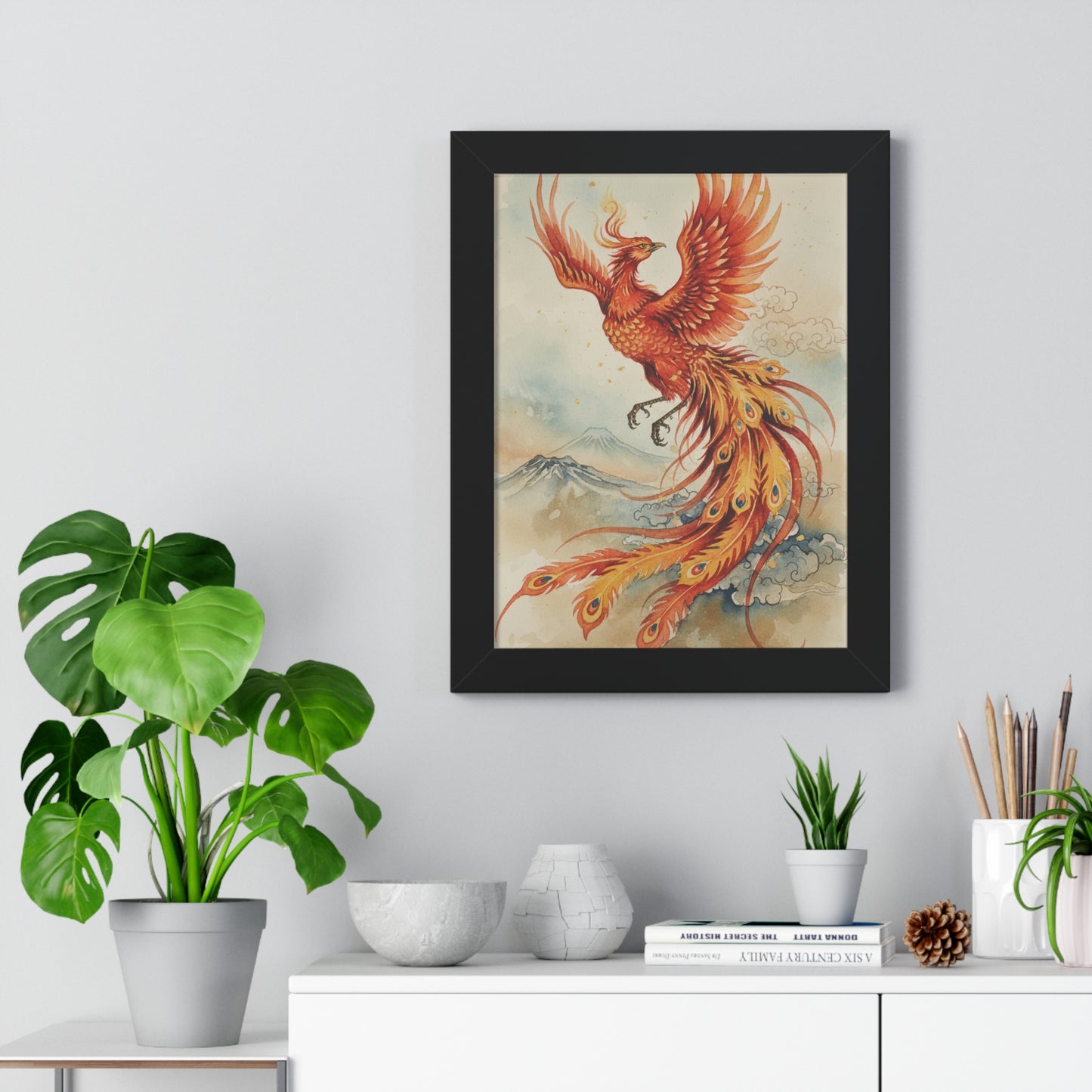 Framed Japanese Phoenix Poster – Sunrise Wall Art | Museum-Quality Print