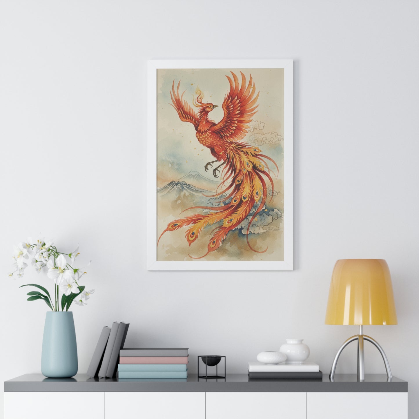 Framed Japanese Phoenix Poster – Sunrise Wall Art | Museum-Quality Print
