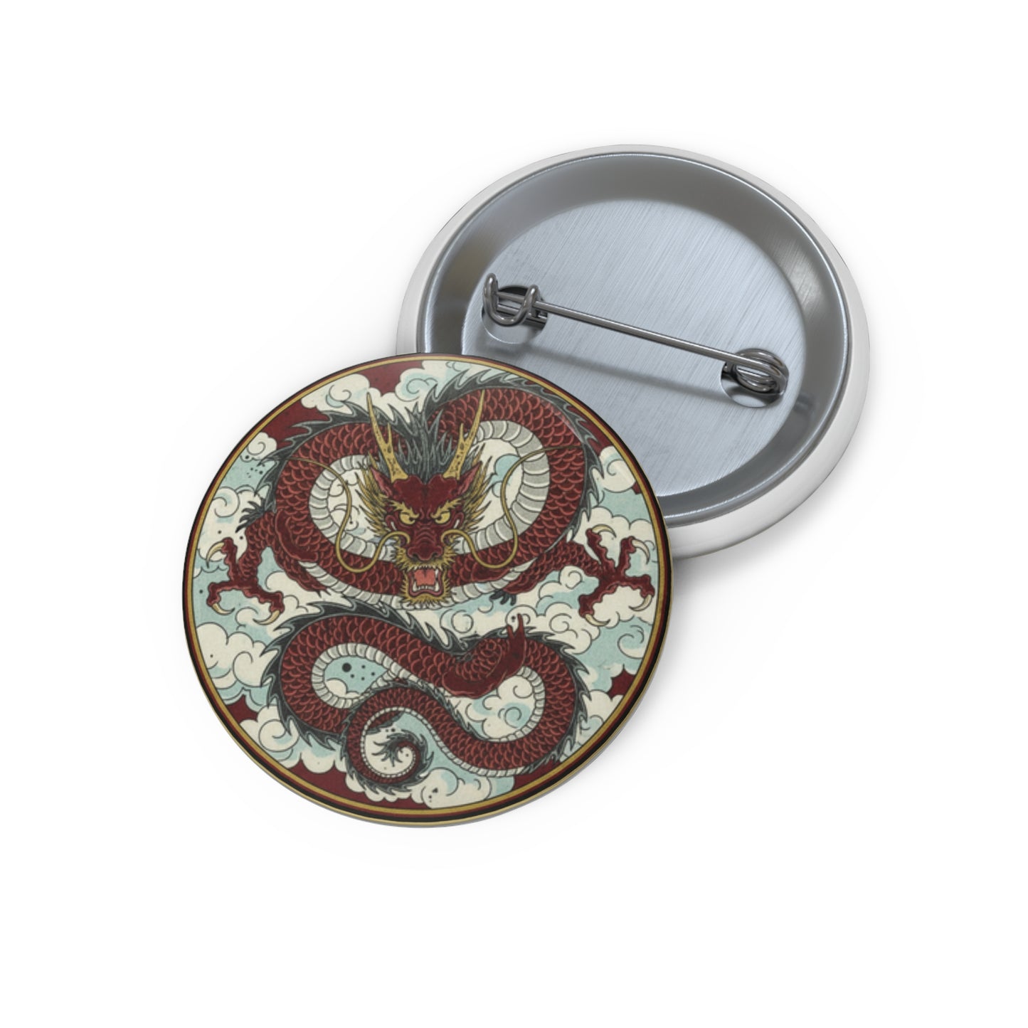 Dragon Pin Button – Vintage Red Dragon Enamel Style Badge