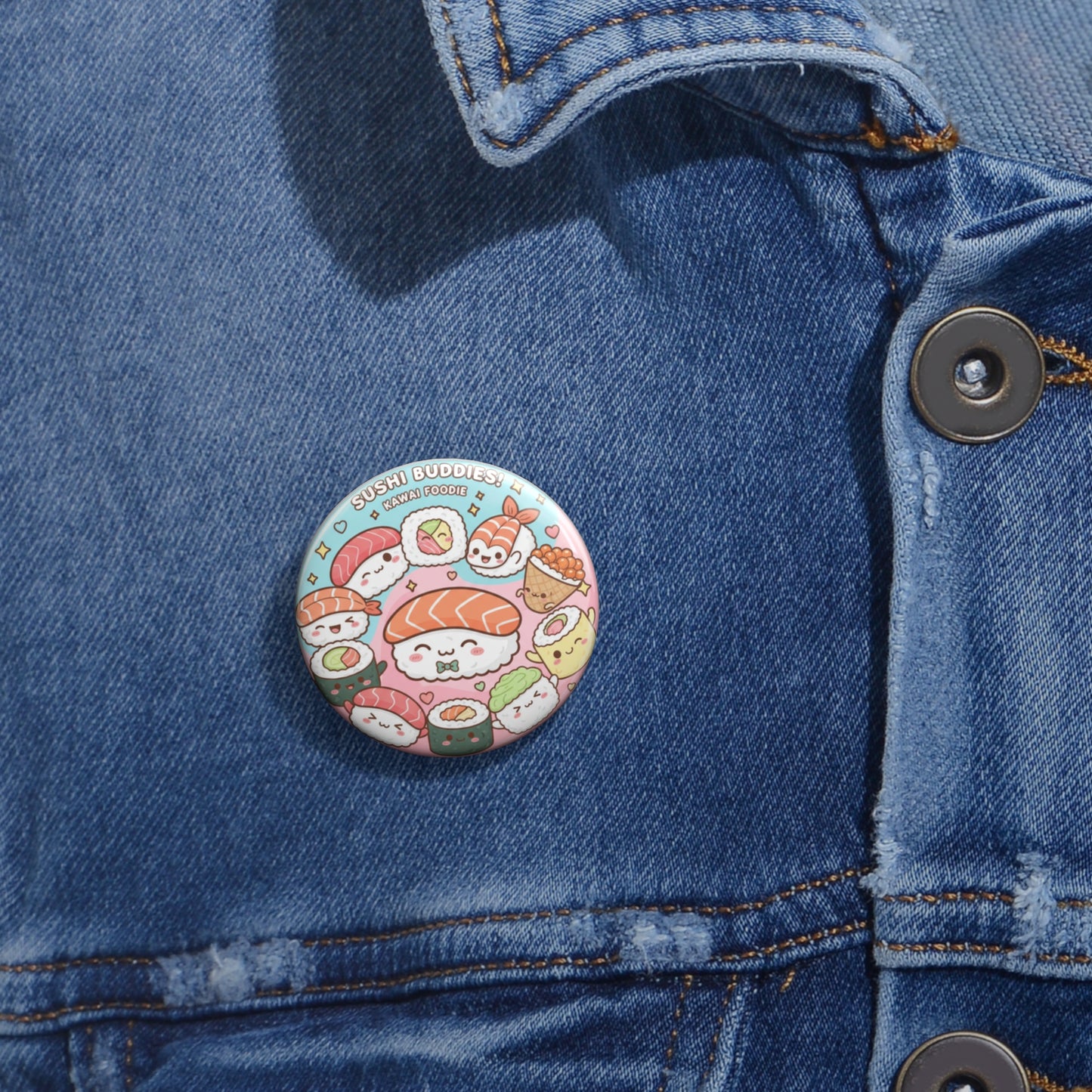Cute Sushi Pin Button — Kawaii Sushi Buddies Enamel-Style Badge