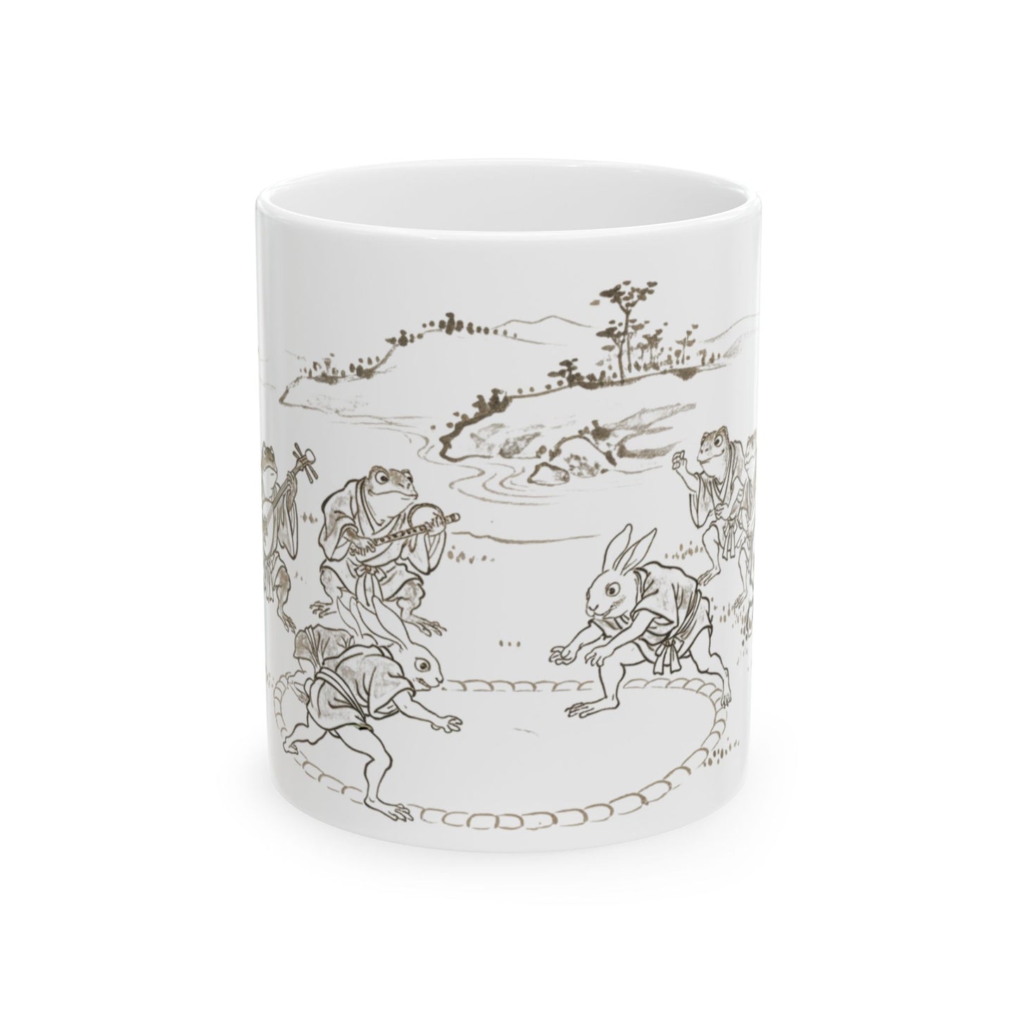 Taza de arte japonés Chōjū-Giga – Lucha de sumo de conejos con rana y mono