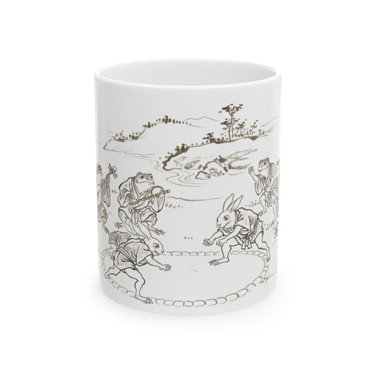 Taza de arte japonés Chōjū-Giga – Lucha de sumo de conejos con rana y mono