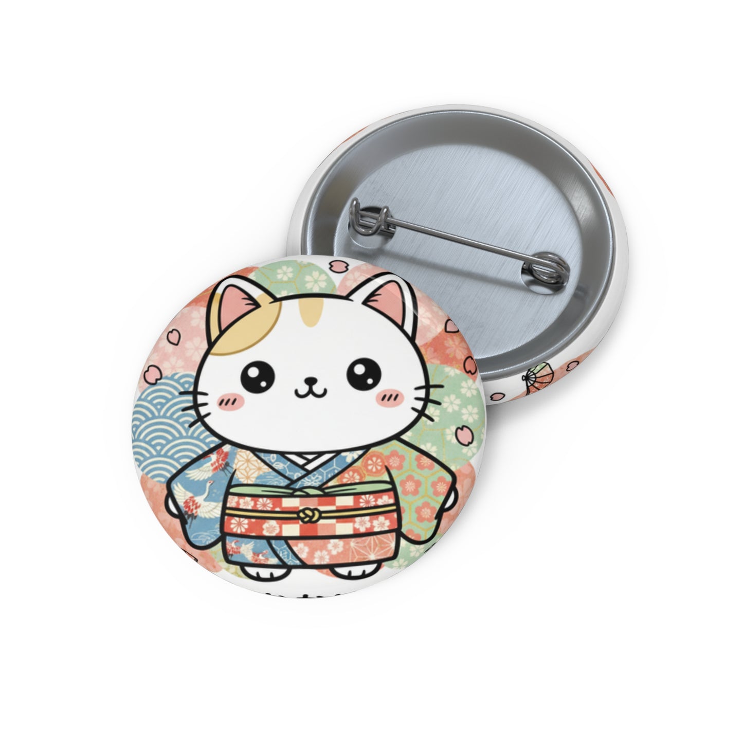 Cute Kawaii Cat Kimono Pin Button — Japanese Lucky Cat Badge