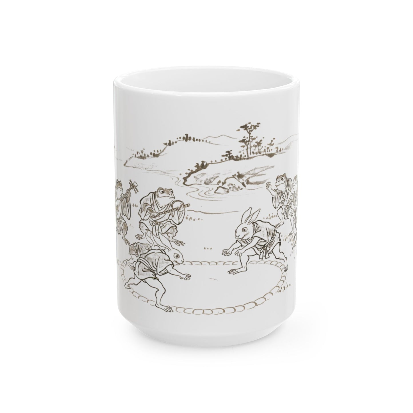 Taza de arte japonés Chōjū-Giga – Lucha de sumo de conejos con rana y mono