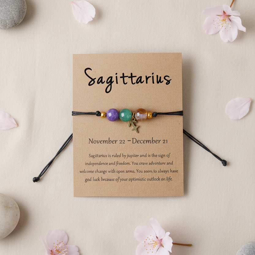 ♐Sagittarius Zodiac Bracelet – Amethyst, Green Phantom & Fire Agate