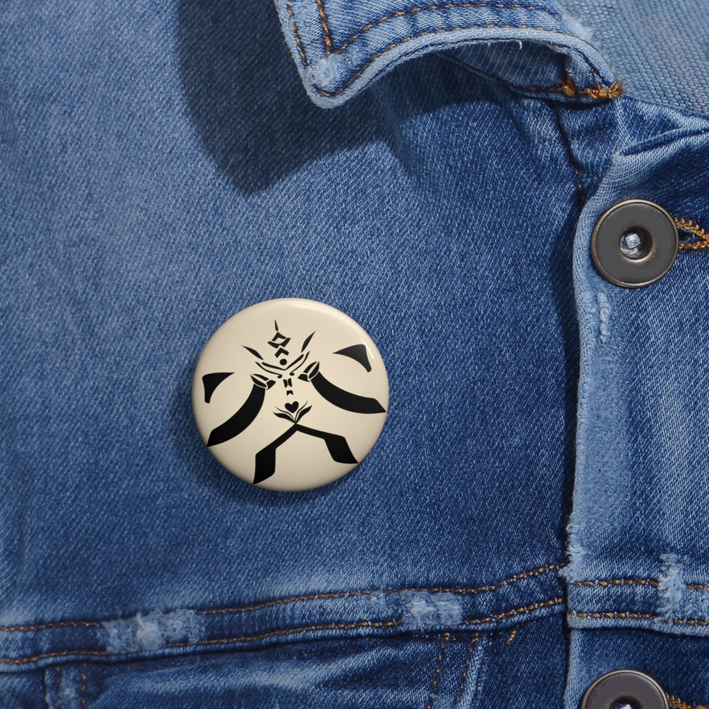 Abstract Tribal Symbol Pin Button — Black Graphic Round Enamel Badge